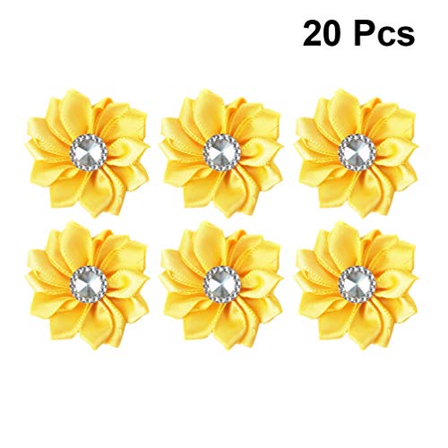 SUPVOX 20pcs Chiffon Flower Rhinestone Chiffon Flowers Ribbon Bows...