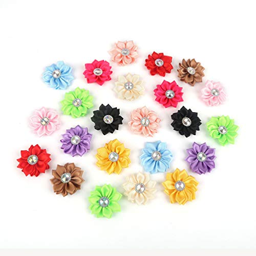 SUPVOX 20pcs Chiffon Flower Rhinestone Chiffon Flowers Ribbon Bows...