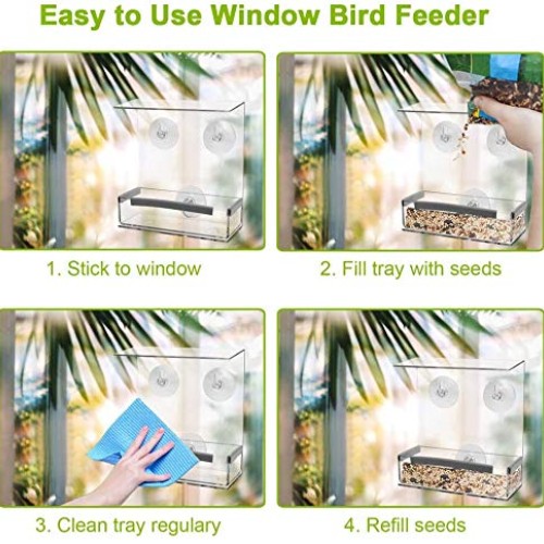 SUQ I OME Outdoor Wild Window Bird Feeder with Strong Suction Cups...