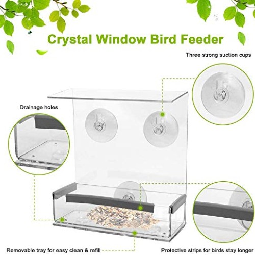 SUQ I OME Outdoor Wild Window Bird Feeder with Strong Suction Cups...