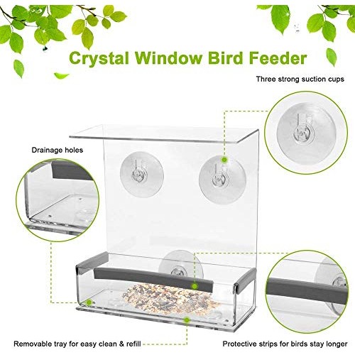 SUQ I OME Outdoor Wild Window Bird Feeder with Strong Suction Cups...