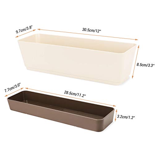 SUREAM Window Box Planter, 3 Pack 12x3.8 Inch Rectangle Herb Plant...