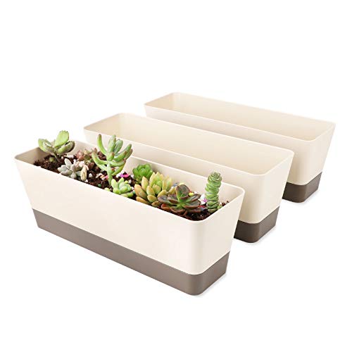 SUREAM Window Box Planter, 3 Pack 12x3.8 Inch Rectangle Herb Plant...