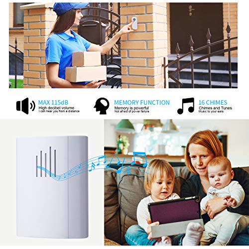 Wireless Doorbell,Waterproof Door Chime Kit Operating 1300 feet wi...