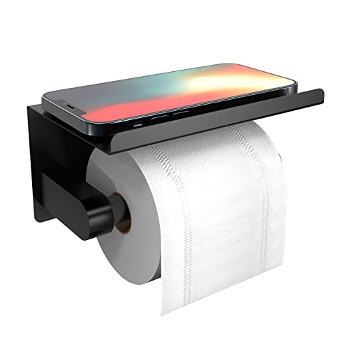 Self Adhesive Toilet Paper Holder with Phone Shelf, Wall Mounted T...