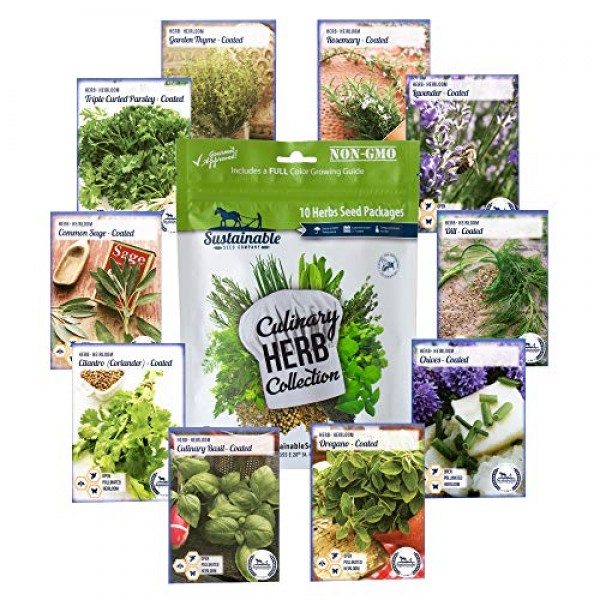 10 Variety Culinary Herb Collection and 96 Page Growing Guide - No...