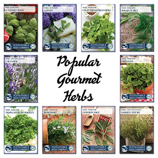 Sustainable Seed Culinary Herb Seed Collection w/Greenhouse, 10 Va...