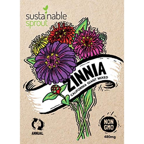 Flower Seeds Variety Pack - 100% Non GMO - Zinnia, Cosmos, Sunflow...