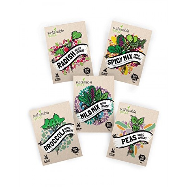 Microgreens Seeds Kit - 100% Non GMO - Broccoli, Radish, Peas, Spi...