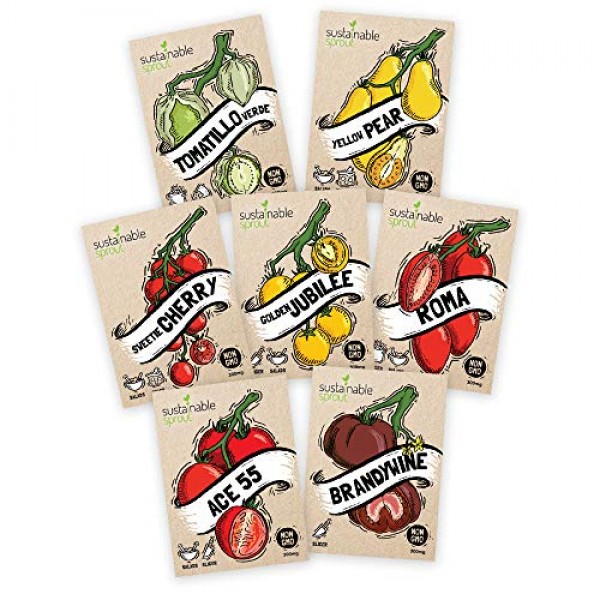 Tomato Seeds Variety Pack - 100% Non GMO - Cherry, Brandywine Beef...