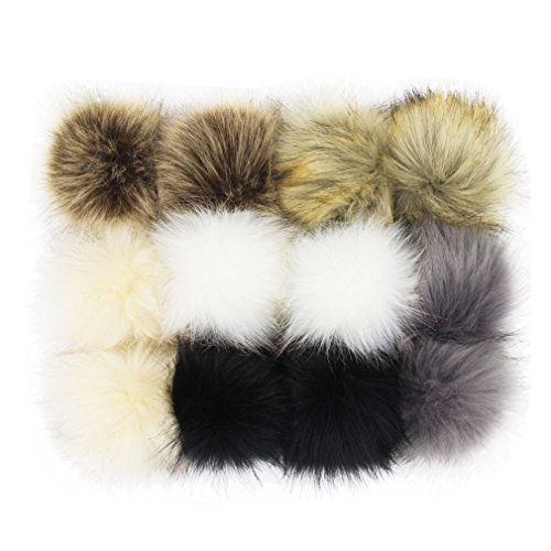 SUSULU DIY 12pcs Faux Fox Fur Fluffy Pompom Ball with Elastic Stri...