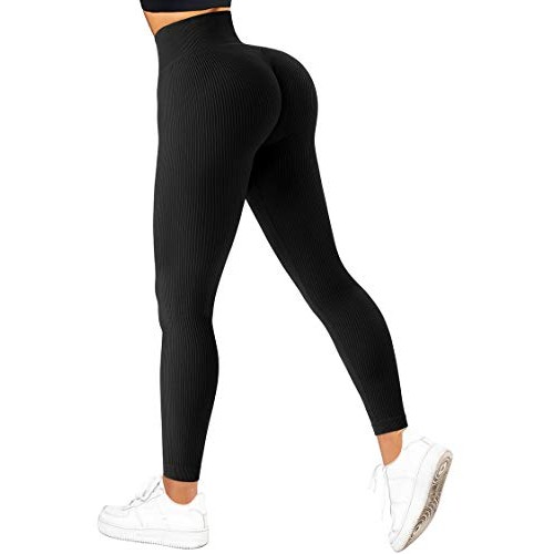 SUUKSESS Women Ribbed Seamless Leggings High Waisted Tummy Control...