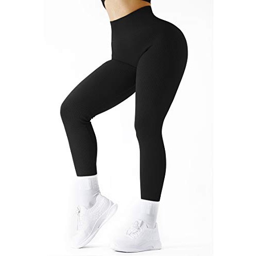 SUUKSESS Women Ribbed Seamless Leggings High Waisted Tummy Control...