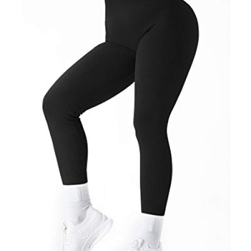 SUUKSESS Women Ribbed Seamless Leggings High Waisted Tummy Control...