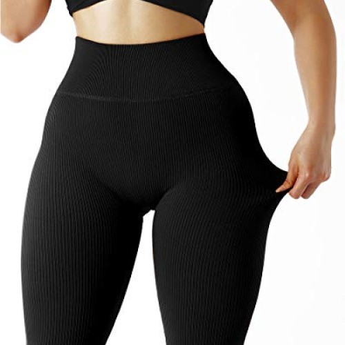 SUUKSESS Women Ribbed Seamless Leggings High Waisted Tummy Control...