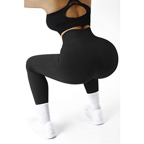 SUUKSESS Women Ribbed Seamless Leggings High Waisted Tummy Control...