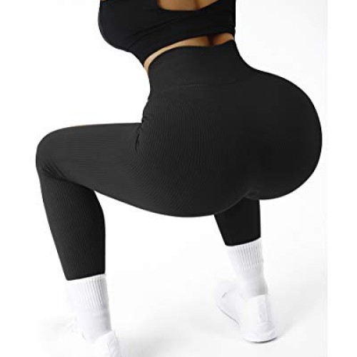 SUUKSESS Women Ribbed Seamless Leggings High Waisted Tummy Control...