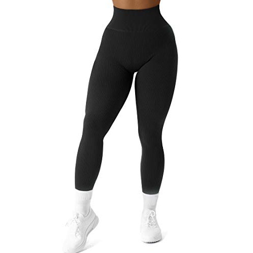 SUUKSESS Women Ribbed Seamless Leggings High Waisted Tummy Control...