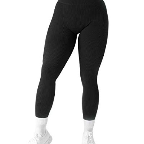 SUUKSESS Women Ribbed Seamless Leggings High Waisted Tummy Control...