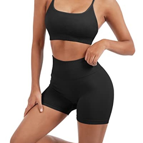 SUUKSESS Women Seamless 2 piece Workout Sets Strappy Padded Sports...