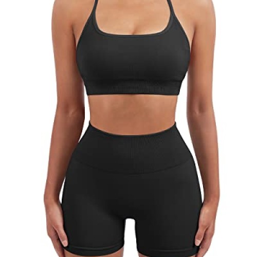 SUUKSESS Women Seamless 2 piece Workout Sets Strappy Padded Sports...