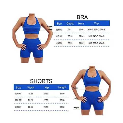 SUUKSESS Women Two Piece Seamless Ribbed Workout Sets Outfits Back...