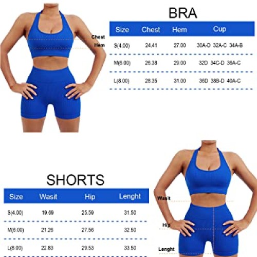 SUUKSESS Women Two Piece Seamless Ribbed Workout Sets Outfits Back...