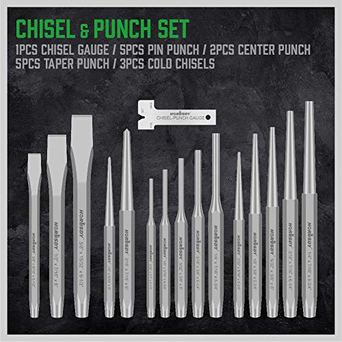 SWANLAKE 16-Piece Punch and Chisel Set, Including Taper Punch, Col...