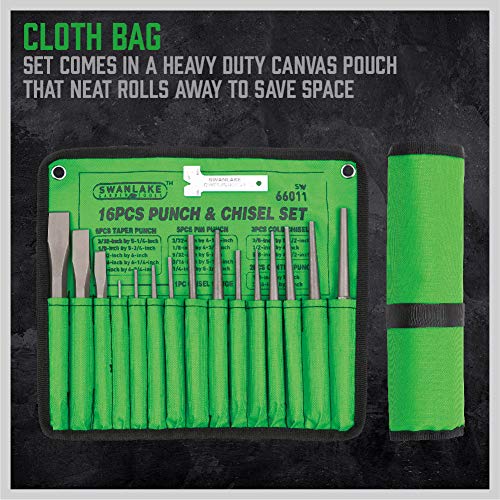 SWANLAKE 16-Piece Punch and Chisel Set, Including Taper Punch, Col...
