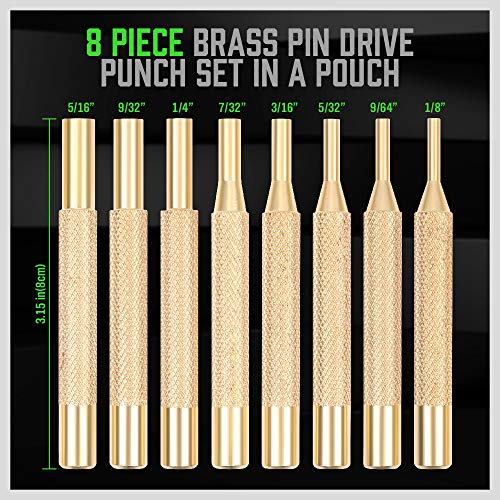 SWANLAKE 8-Piece Brass Pin Punch Set, 1/8 - 5/16 Brass Pin Drive...
