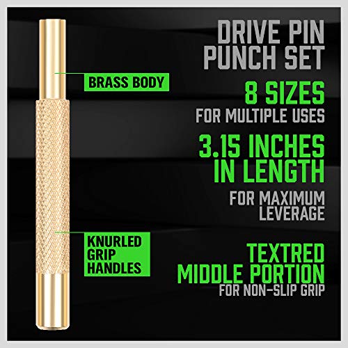 SWANLAKE 8-Piece Brass Pin Punch Set, 1/8 - 5/16 Brass Pin Drive...