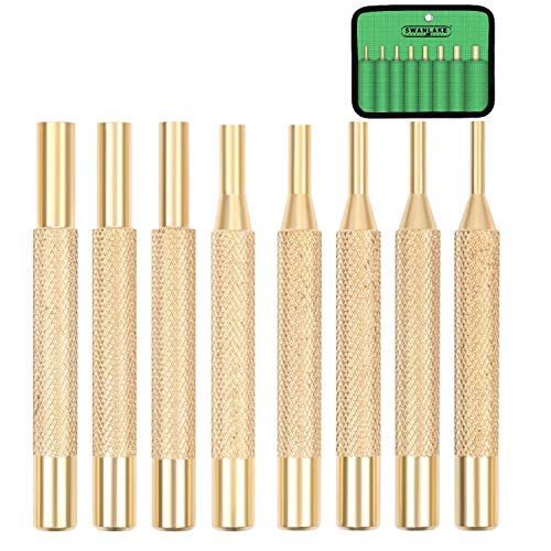 SWANLAKE 8-Piece Brass Pin Punch Set, 1/8 - 5/16 Brass Pin Drive...