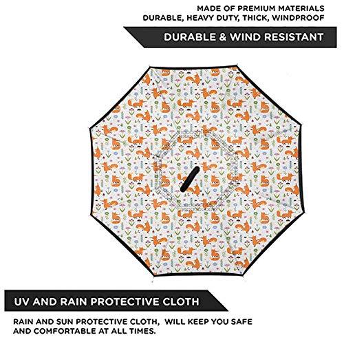 sweetble Fox Inverted Umbrella Hand Drawn Cartoon Foxes Dancing an...