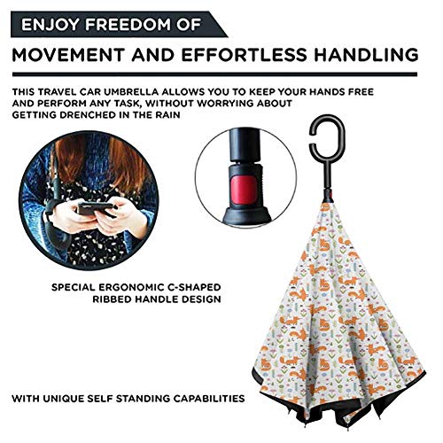 sweetble Fox Inverted Umbrella Hand Drawn Cartoon Foxes Dancing an...