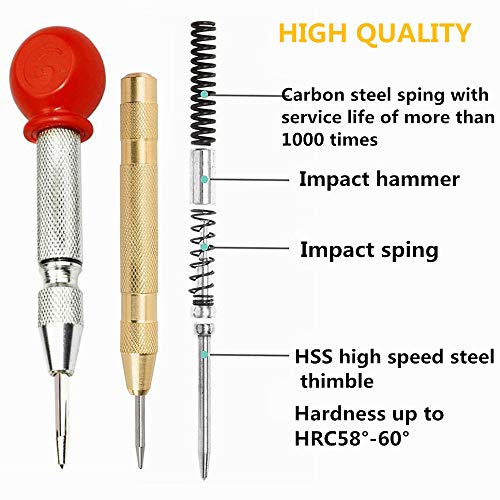 4 Pack Automatic Center Punch,Sweetfamily 5 inch Brass Spring Load...