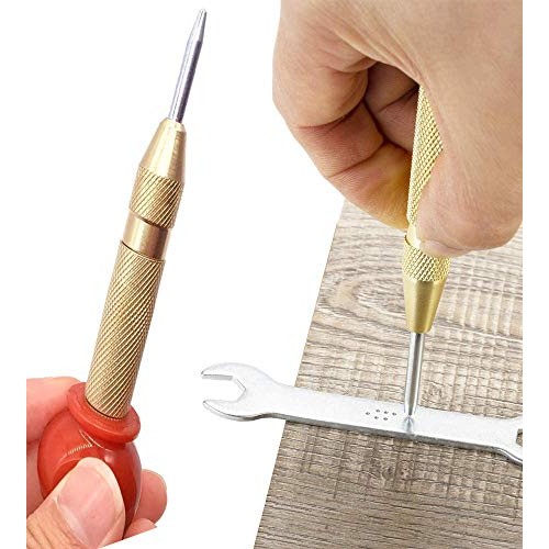 4 Pack Automatic Center Punch,Sweetfamily 5 inch Brass Spring Load...