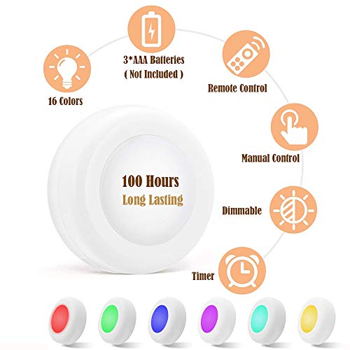 LED Color Changing Lights with Remote & Timer, Colored Puck Light ...