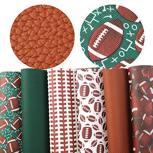 Football Theme Printed Faux Leather Fabric Sheets Litchi Synthetic...