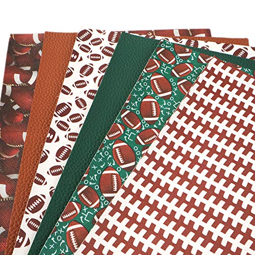 Football Theme Printed Faux Leather Fabric Sheets Litchi Synthetic...