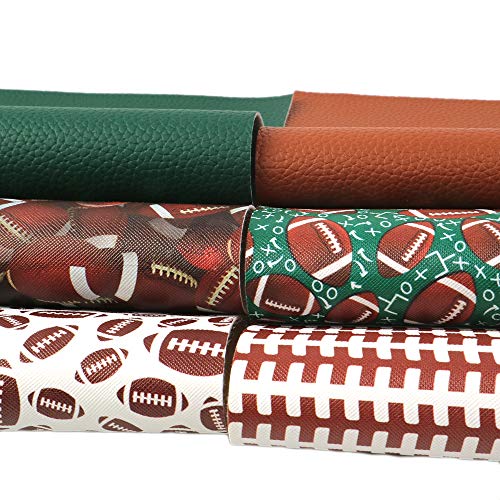 Football Theme Printed Faux Leather Fabric Sheets Litchi Synthetic...