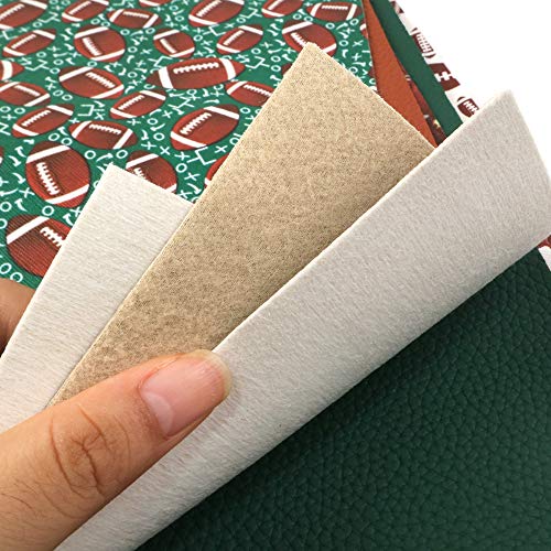 Football Theme Printed Faux Leather Fabric Sheets Litchi Synthetic...