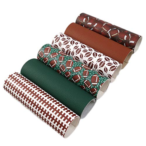 Football Theme Printed Faux Leather Fabric Sheets Litchi Synthetic...
