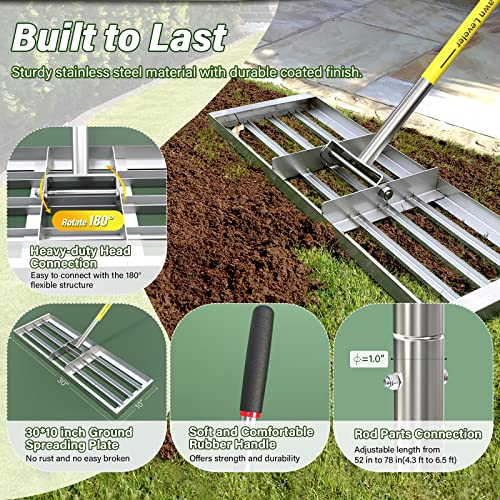 Lawn Leveling Rake, 30 x 10 inch Lawn Leveler Rake with Adjustable...