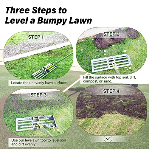 Lawn Leveling Rake, 30 x 10 inch Lawn Leveler Rake with Adjustable...