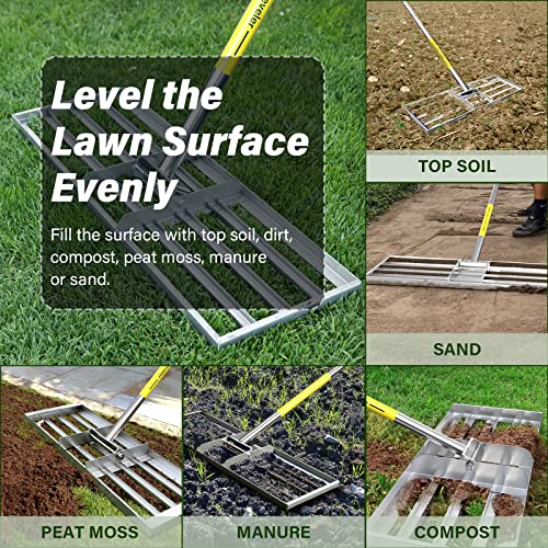 Lawn Leveling Rake, 30 x 10 inch Lawn Leveler Rake with Adjustable...