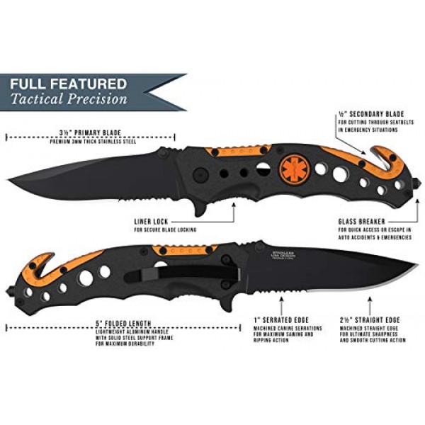 3-in-1 EMT/EMS Tactical Knife for First Responders with Window Gla...