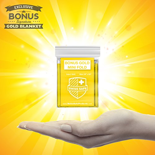 Emergency Mylar Thermal Blankets 4-Pack + Bonus Signature Gold F...