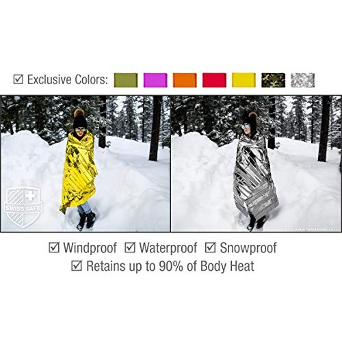 Emergency Mylar Thermal Blankets 4-Pack + Bonus Signature Gold F...