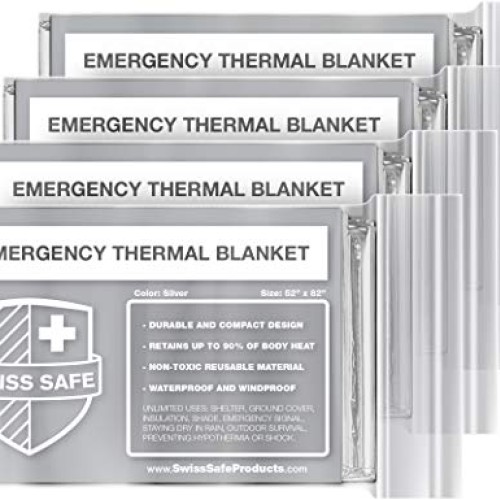 Emergency Mylar Thermal Blankets 4-Pack + Bonus Signature Gold F...