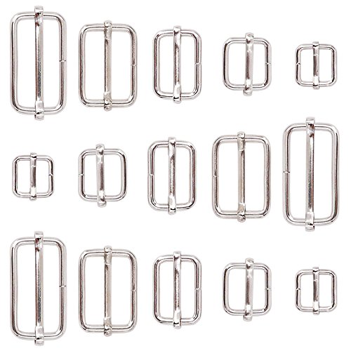 Swpeet 100 Pcs Metal Rectangle Adjuster Triglides Slides Buckle, R...